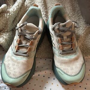 New Balance Women's Mint and Beige Trail Sneakers with Orange Accents